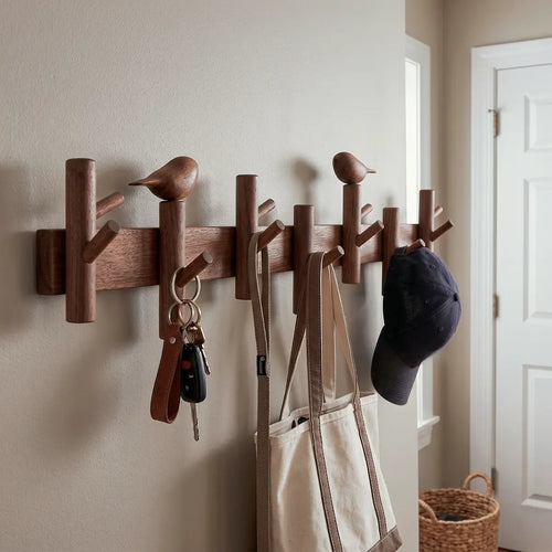 Solid Walnut Bird Wall Hook Rack