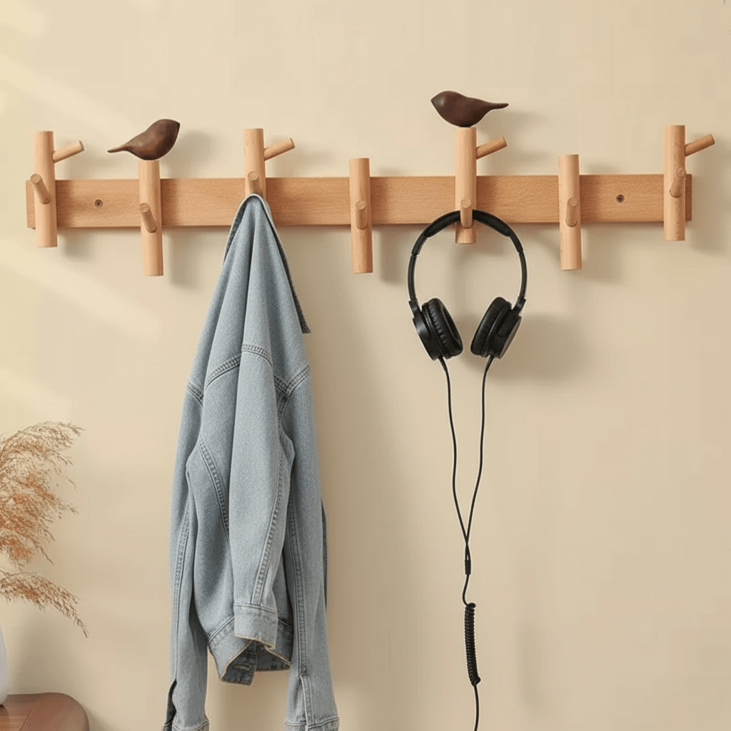 Solid Walnut Bird Wall Hook Rack
