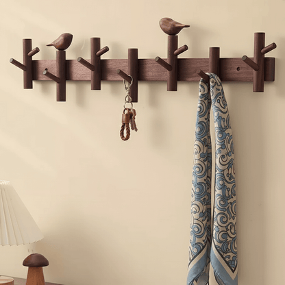 Solid Walnut Bird Wall Hook Rack