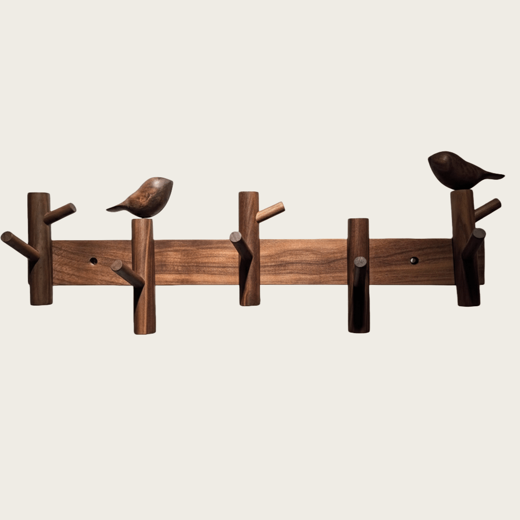 Solid Walnut Bird Wall Hook Rack