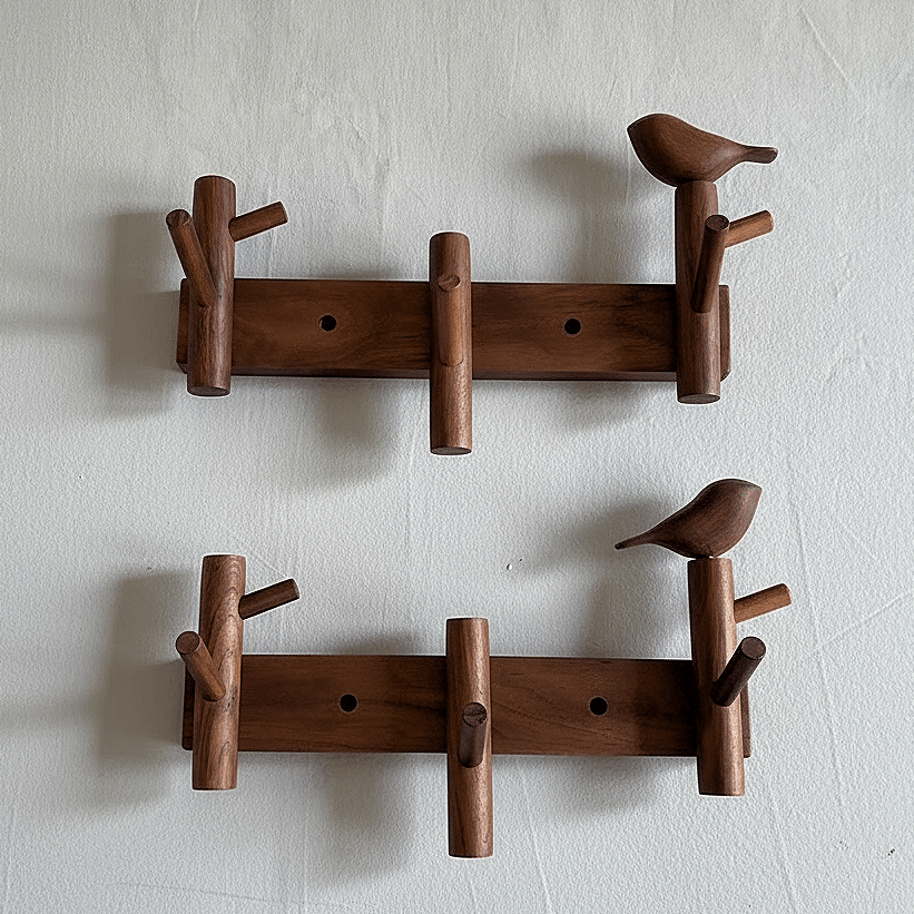 Solid Walnut Bird Wall Hook Rack