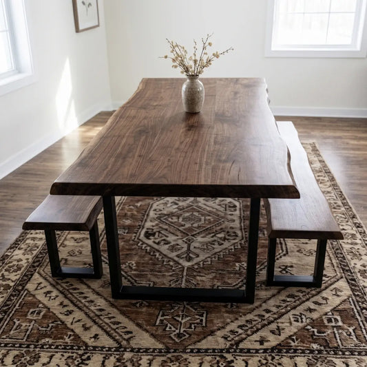 Live Edge Dining Table & Bench Set | Solid Wood Farmhouse Dining Set