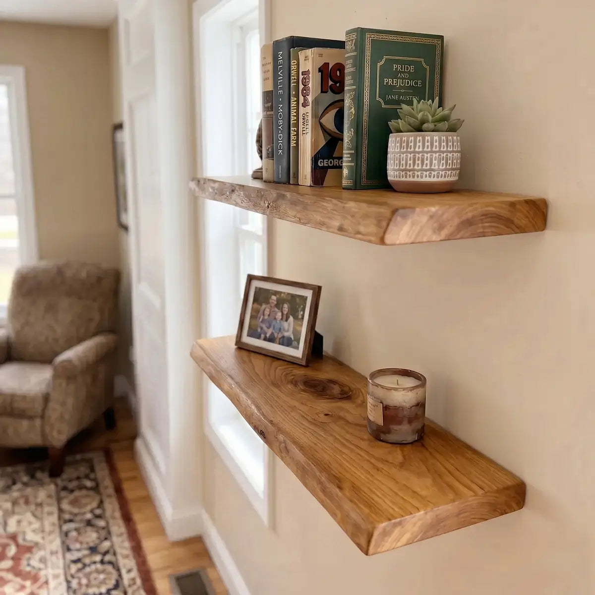 Live Edge Solid Wood Floating Shelf