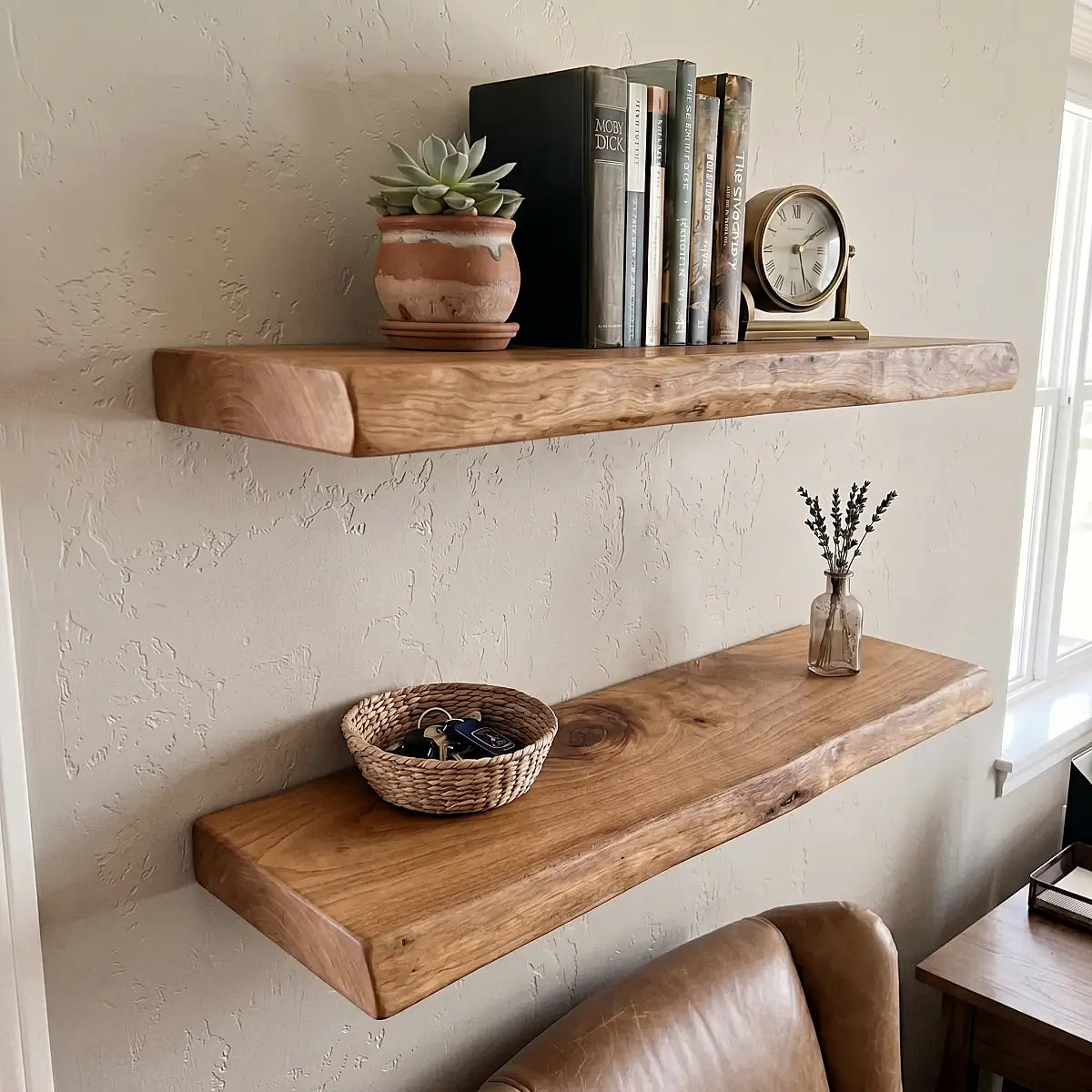 Live Edge Solid Wood Floating Shelf