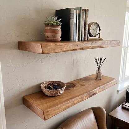 Live Edge Solid Wood Floating Shelf