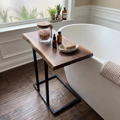 Solid Wood Live Edge C-Shaped Sofa Side Table