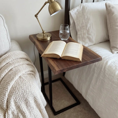 Solid Wood Live Edge C-Shaped Sofa Side Table
