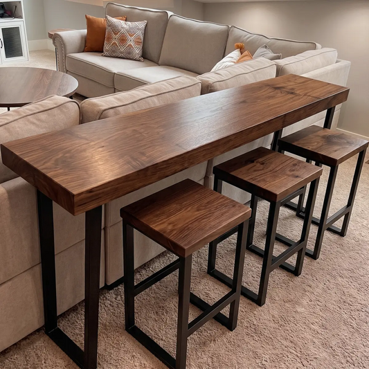 Solid Wood Sofa Console Table with Black Steel Legs