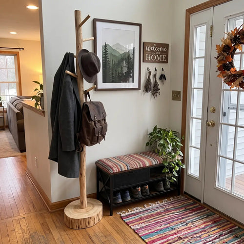 Solid Wood Tree Coat Rack
