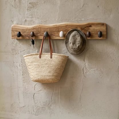 Live Edge Natural Wood Pebble Wall Hook Rack