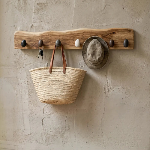 Live Edge Natural Wood Pebble Wall Hook Rack