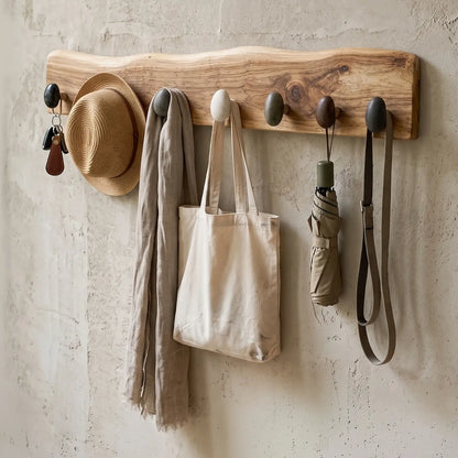 Live Edge Natural Wood Pebble Wall Hook Rack