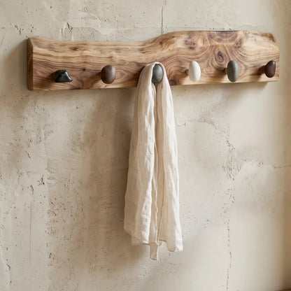 Live Edge Natural Wood Pebble Wall Hook Rack