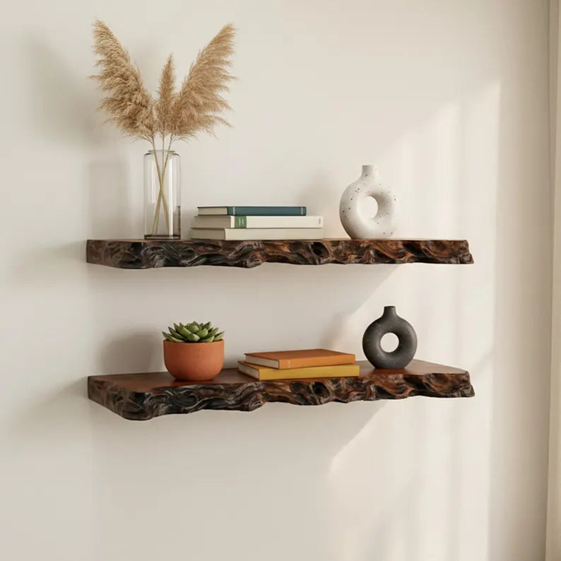 Rustic Live Edge Solid Wood Floating Shelf
