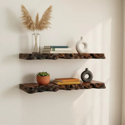 Rustic Live Edge Solid Wood Floating Shelf
