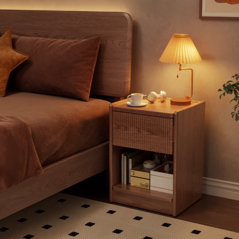 Solid Wood Nightstand with Hidden Storage