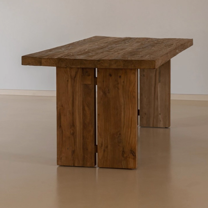 Solid Elm Wood Dining Table | Rustic Pedestal Dining Table