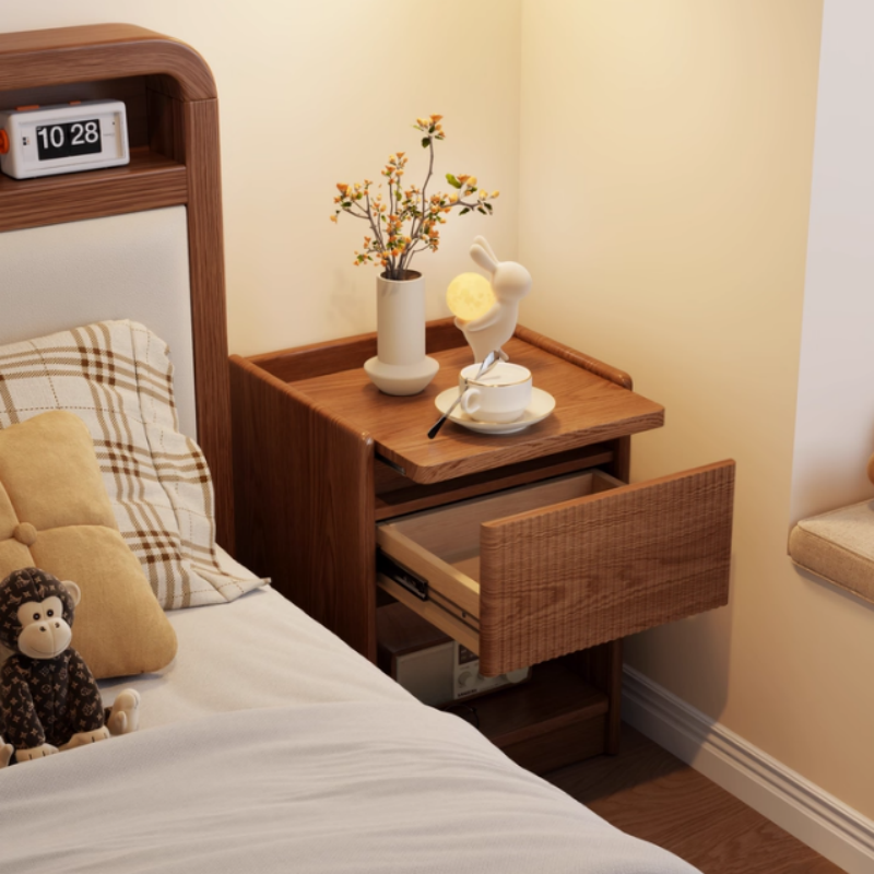 Solid Wood Nightstand with Hidden Storage