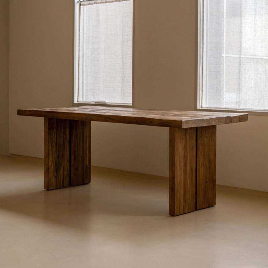 Solid Elm Wood Dining Table | Rustic Pedestal Dining Table