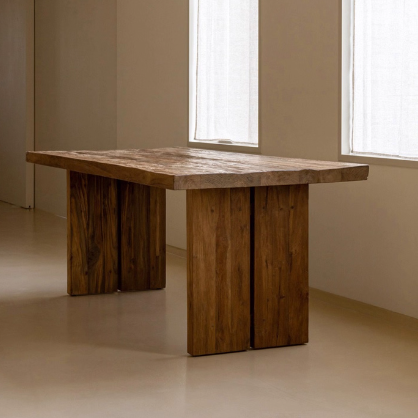 Solid Elm Wood Dining Table | Rustic Pedestal Dining Table