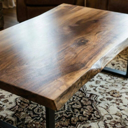 Live Edge Coffee Table & Side Table | Solid Wood Table with Steel Legs