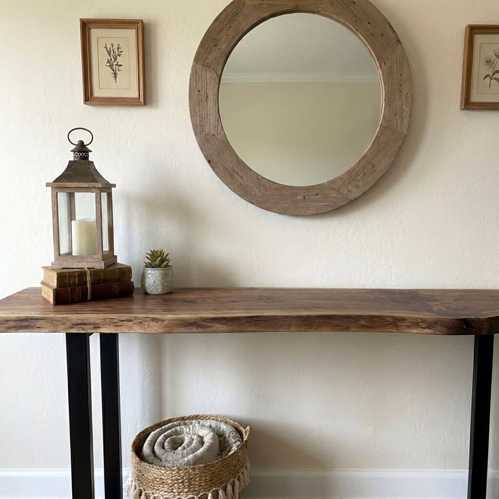 Live Edge Console Table | Solid Wood Entryway Table with Steel Legs