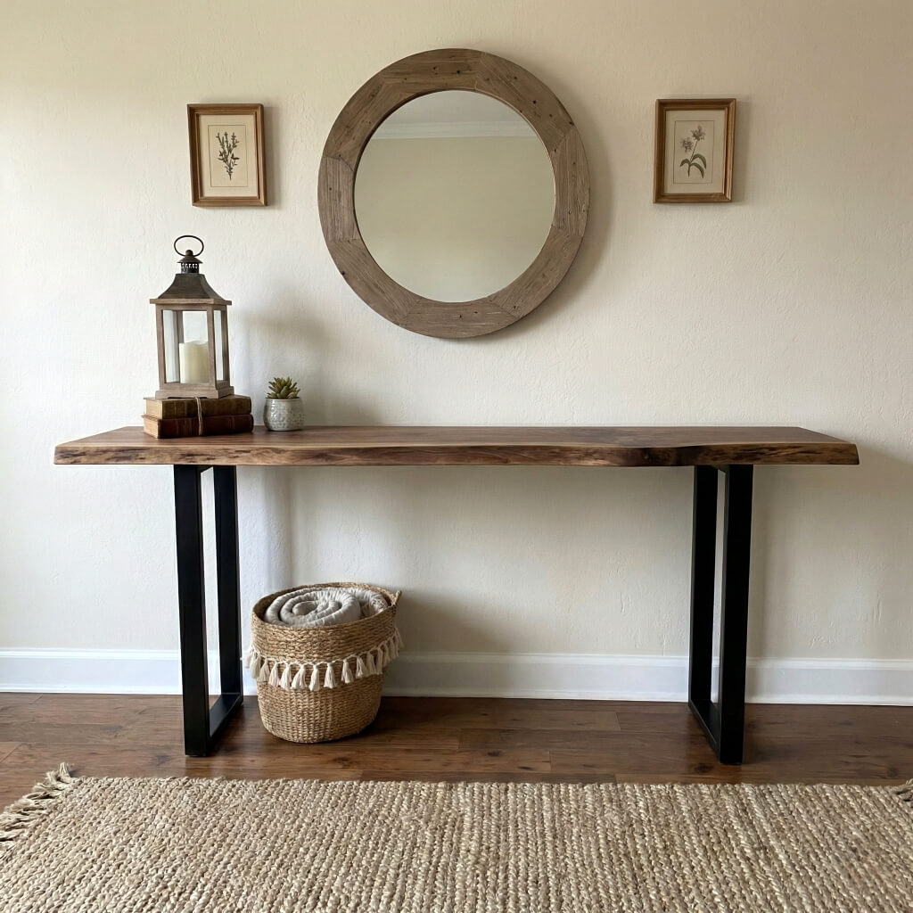 Live Edge Console Table | Solid Wood Entryway Table with Steel Legs