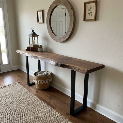 Live Edge Console Table | Solid Wood Entryway Table with Steel Legs