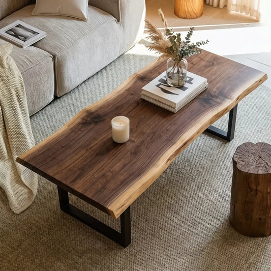 Live Edge Coffee Table & Side Table | Solid Wood Table with Steel Legs