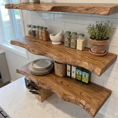 Solid Elm Wood Floating Shelf