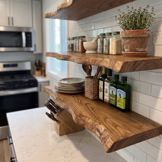 Solid Elm Wood Floating Shelf