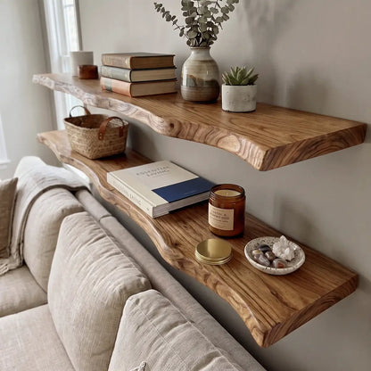 Solid Elm Wood Floating Shelf
