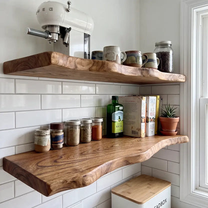 Solid Elm Wood Floating Shelf