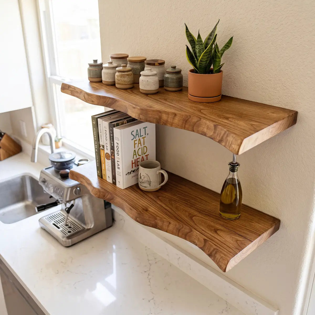 Solid Elm Wood Floating Shelf