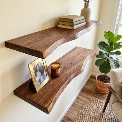 Solid Elm Wood Floating Shelf