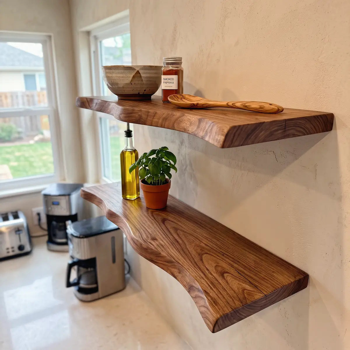 Solid Elm Wood Floating Shelf