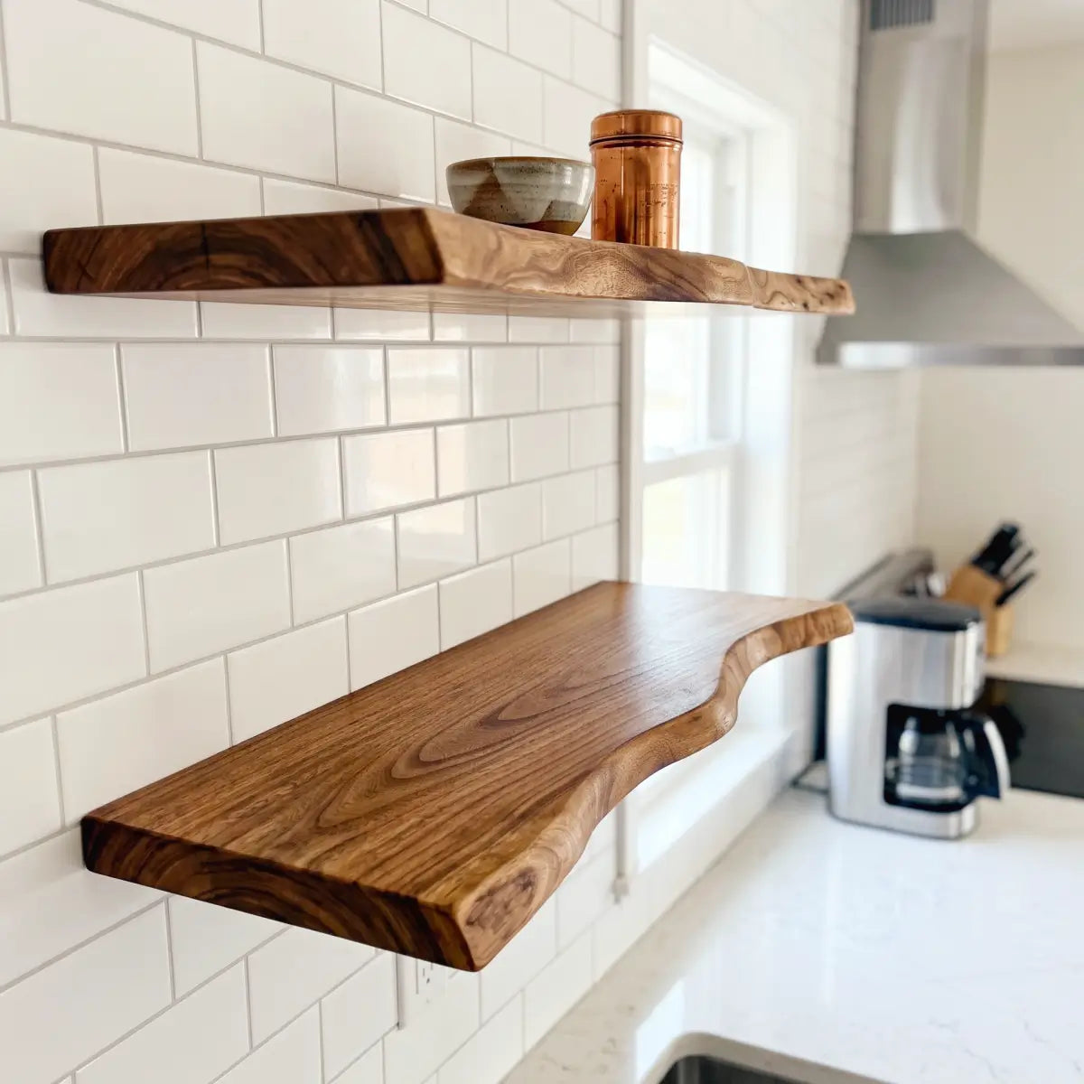 Solid Elm Wood Floating Shelf