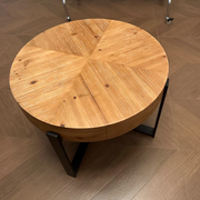 Round Solid Wood Coffee Table with Metal Base