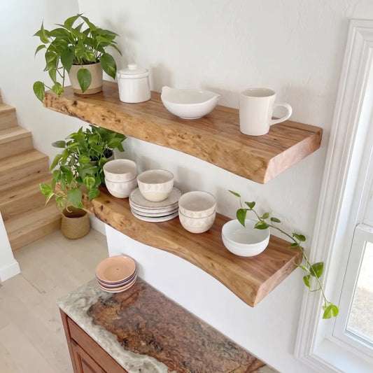 Live Edge Solid Wood Floating Shelf
