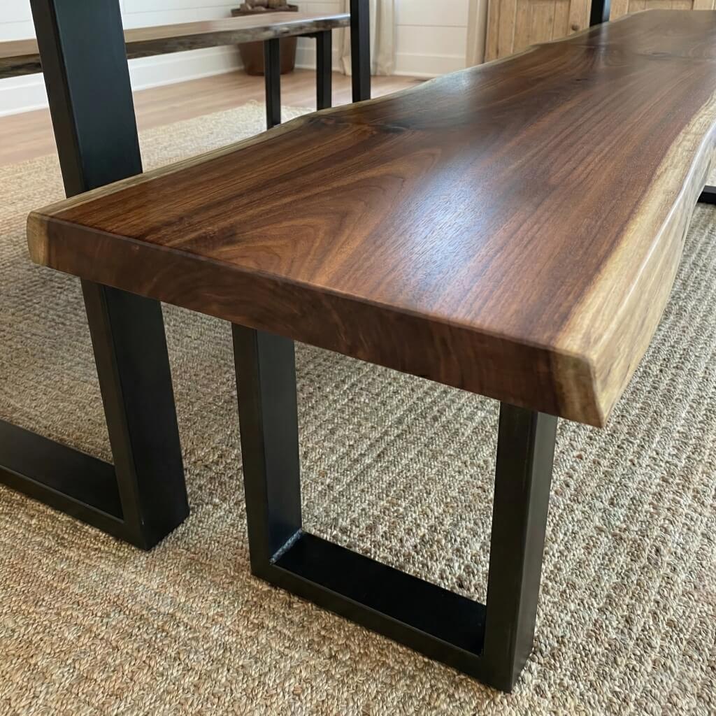 Live Edge Dining Table & Bench Set | Solid Wood Farmhouse Dining Set