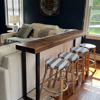 Solid Wood Sofa Console Table with Black Steel Legs