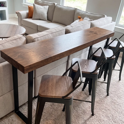 Solid Wood Sofa Console Table with Black Steel Legs