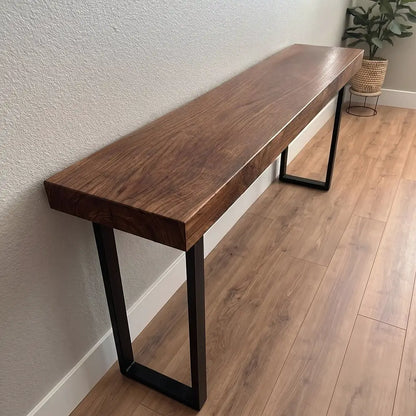 Solid Wood Sofa Console Table with Black Steel Legs