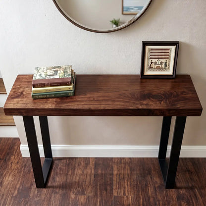 Solid Wood Sofa Console Table with Black Steel Legs
